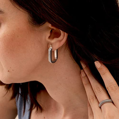 LeCalla 925 Sterling Silver Bali-Style Hoop Earrings Lightweight Click-Top Antique Two-Tone Beaded Italian Bali Style Earring Hoops for Women - style: O-shape Beaded