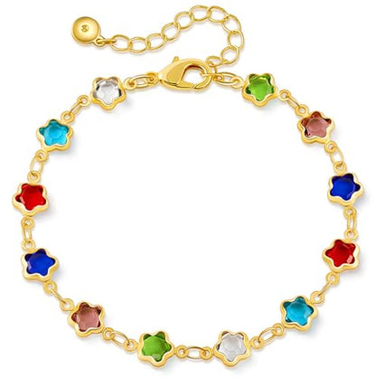 18K Gold Plated Anklet for Women Multicolor Crystal Ankle Bracelets Boho Adjustable Chain Anklets - color: Star