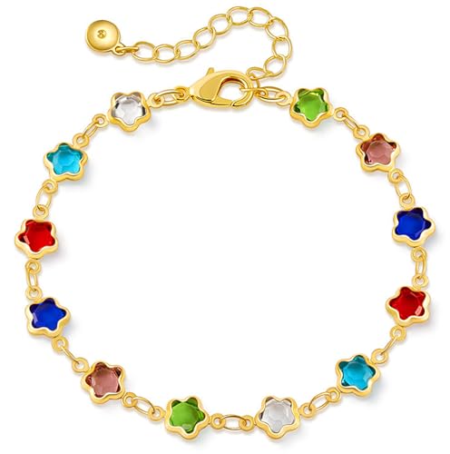 18K Gold Plated Anklet for Women Multicolor Crystal Ankle Bracelets Boho Adjustable Chain Anklets - color: Star