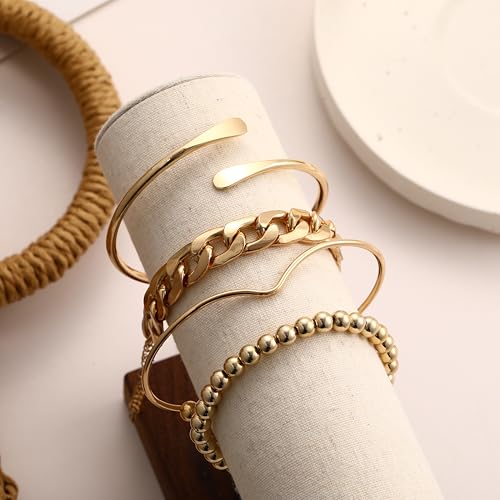 ÌF ME Gold Bangle Bracelets for Women, Indian Bangles Stackable Set, Multi Layer Textured 18K Gold Plated Chunky Bracelets Boho Jewelrys Set - style: beaded & Cuban