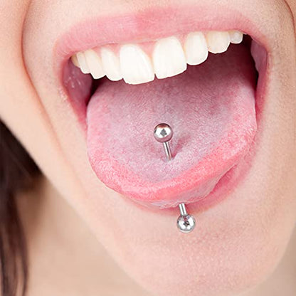 12Pcs Different Color Tongue Rings Surgical Stainless Steel Tongue Piercing 14G 16mm Length Straight Barbell Piercing Jewelry