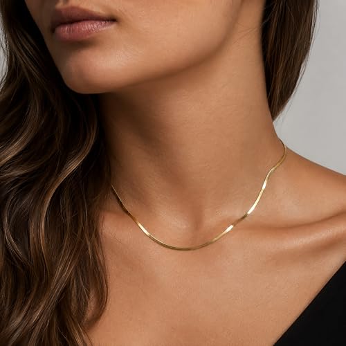 WomenGifts 14K Gold Silver Plated Herringbone Necklace for Women, Dainty Snake Chain Choker, Trendy Simple Long Layered Jewelry Non Tarnish, 3/4/5/8mm,14,16,18,20,22,24,26 Inch Thin & Chunky Options - color: Gold, style: 1.5mm-16inch
