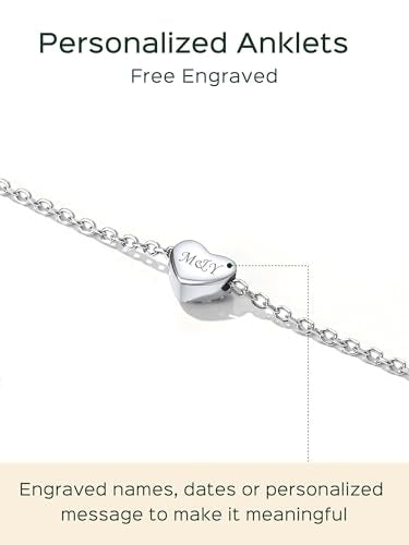 ChicSilver Personalized 925 Sterling Silver Tiny Heart/Moon/Star/Sun/Dot/Triangle Anklets Simple Dainty Foot Jewelry for Women, Silver/Gold Plated/Rose Gold Plated - style: Silver Heart CZ Custom
