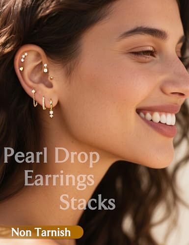 THUNARAZ 14K Gold Plated Hoop Stud Earrings for Women Hypoallergenic | Earrings Stack Non Tarnish, Stainless Steel Earrings, Cartilage Earrings for Women, Multiple Piercing Drop Dangle Earrings