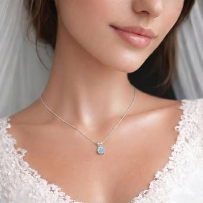Mariell Cubic Zirconia Crystal Pendant Necklace for Women, 2 Carat 8mm CZ, for Brides, Wedding, Mother's Day Jewelry Gift - color: Silver