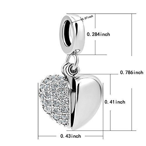 KunBead Daughter Heart I Love You Birthstone Dangle Charms Compatible with Pandora Bracelet Gift for Womens Birthday - color: White