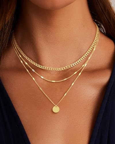 14K Gold Plated Layered Necklaces For Women Gold Necklace Set, Cuban Link, Snake Chain, Paperclip Layered Chains, Twisted Rope and Twisted Chain, Trendy Layering Necklace