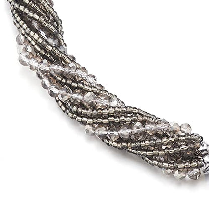 COOLSTEELANDBEYOND Multi-Layer Beads Crystal Braided Chain Choker Collar Magnetic Clasp,Statement Necklace, Bracelet - color: R-Necklace Grey Color