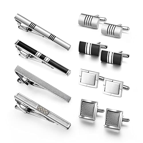 wynameleri Cufflink and Tie Clip Set for Men, 12 PCS Necktie Bars and Cuff Links Formal Business Dress Shirts Buttons Case Packed - color: T0408016