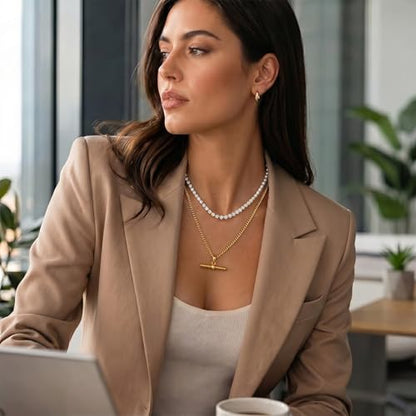 Layered Necklaces for Women Pearl Necklace Stack Gold T Bar Necklace Set Dainty Heart Pendant Jewelry Trendy 2026 Fashion Accessories Gifts - color: B5:2pcs-tennis-gold