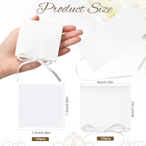 120 Pcs Microfiber Jewelry Pouch 8 x 8cm Jewelry Packaging Bag Gift Bow Tie Bracelet with Cleaning Cloth (White) - color: White