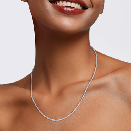 Jewlpire 1.5mm 2mm 2.5mm Snake Chain 18k Gold Plated 925 Sterling Silver Chain Necklace for Women, Smooth Sturdy Hypoallergenic, 16 18 20 22 24 Inch - color: 1.5mm Silver, size: 18 Inches