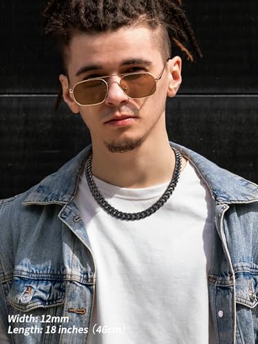 FindChic Men Curb Chain Necklace 18K Gold Plated/Stainless Steel/Black Chunky Double Tight Cuban Link Hip Hop Neck Chains for Men Boys 3.5MM/5MM/6MM/7MM/9MM/12MM 14''-30'' 8 Length Options (Send Gift Box) - color: B.12mm Width-Black, size: 22 inches