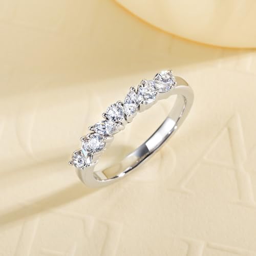 Cubic Zirconia Half Eternity Wedding Band Rings Round/Oval/Cushion Cut 5/6 Stones 5A Grade D Color CZ Stacking Band Engagement Promise Rings for Women - style: Raound & Marquise