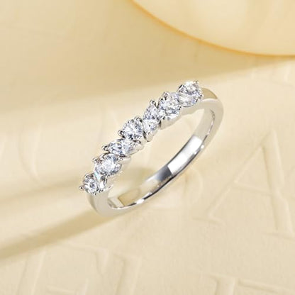 Cubic Zirconia Half Eternity Wedding Band Rings Round/Oval/Cushion Cut 5/6 Stones 5A Grade D Color CZ Stacking Band Engagement Promise Rings for Women - style: Raound & Marquise
