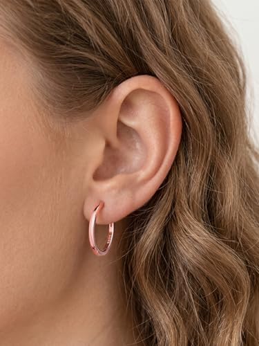 925 Sterling Silver Huggie Hoop Earrings, Small Silver Hoop Earrings for Women Hypoallergenic Huggie Lightweight Small Hoops Earring Cartilage Sleeper Earrings 6/8/10/12/14/16/18/20mm - color: Rose Gold, size: 20MM