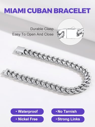 Richsteel Gold/Black/Silver Cuban Link Bracelet for Men,5/7/9/12MM Width | 316L Stainless Steel Chain Wrist Bracelet, Waterproof, No Tarnish, Hypoallergenic Hip Hop Jewelry, with Gift Box - color: 01-Stainless Steel 7mm Width