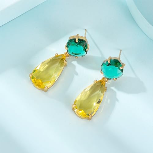 Crystal Earrings CXUEMH Teardrop Earrings for Women Blue and Green Dangle Earrings Elegant Earrings for Prom Emerald Green Earrings Formal Jewelry Crystal Drop Earrings - color: green and yellow