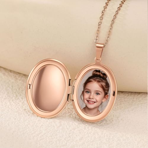 PHOCKSIN Personalized Locket Necklace for Women Photo Necklace with Customized Picture Birth Flower Birthstone Customizable Birthday Gifts - color: #13-Oval Rose Gold
