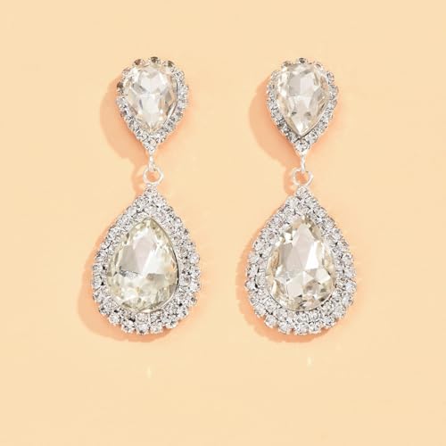 Elegant Rhinestone Statement Earrings Sparkly Cluster Crystal Drop Dangle Earrings Teardrop Chandelier Earrings Wedding Bridal Prom Earrings for Women - color: B:silver