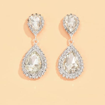 Elegant Rhinestone Statement Earrings Sparkly Cluster Crystal Drop Dangle Earrings Teardrop Chandelier Earrings Wedding Bridal Prom Earrings for Women - color: B:silver
