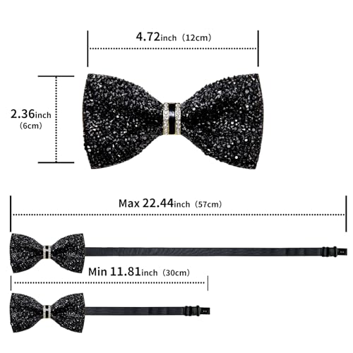 DiBanGu Mens Rhinestone Bow Tie with Ring and Lapel Pin Set | Adjustable Strap,Pre-tied Style,3PCS,Sequin Diamond Bowties，Solid/Mix Color,Shiny Accessory,for Party Prom Banquet Wedding - color: Black