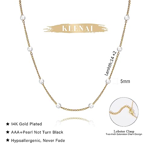 Gold Pearl Necklace For Women - 14K Gold Plated Layered Herringbone Chain Pearl Necklace, Trendy Simple Gold Jewelry Gift - color: Pearl Choker-Gold