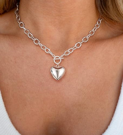 Freekiss Layered Necklace Set for Women Stackable | Herringbone Snake Cuban Rope Chain, Dainty Choker, Layered Stackable, Non Tarnish, Hypoallergenic, Adjustable 14-18.5" - color: Silver, style: Heart Paperclip OT-SL