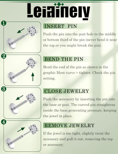 20/18/16G Threadless Nose Rings Flat Back Stud Earrings Piercing Jewelry for Women Men 6/7/8mm Push In Bar Cartilage Tragus Lip Medusa Monroe Labret Stud Hypoallergenic Surgical Steel - size: 20g*6/7/8mm