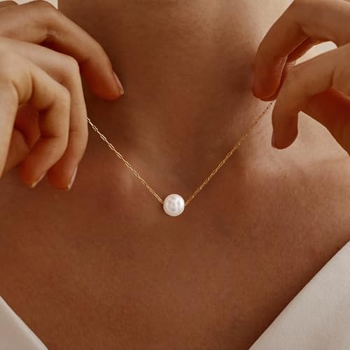 Gold Pearl Necklaces for Women Trendy, Fashionable 18K Gold Plated Dainty Necklace Simple Layered Pearl Necklaces for Women Trendy Wedding Birthday Jewelry - color: 2 Pearls