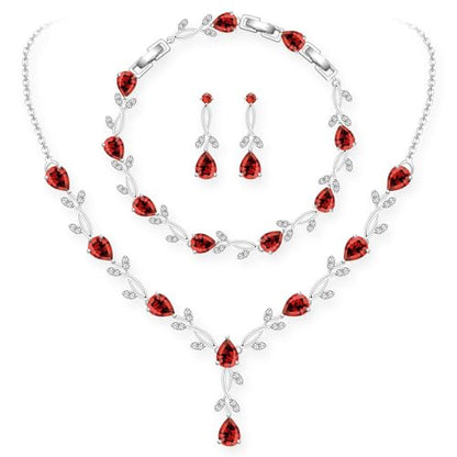 GZWHD Wedding Jewelry Sets for Bride Bridesmaid Women Cubic Zirconia Necklace Earrings Bracelet Set Gift for Mother Friend Wife Daughter Sister Party Prom Jewelry - color: Garnet