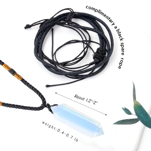 Runyangshi Opal Healing Crystal Pendants, Double Pointed Crystal Quartz Necklace 6 Faceted Chakra Crystal Wand Stone - color: Opal