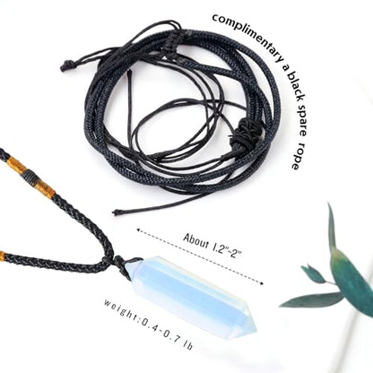 Runyangshi Opal Healing Crystal Pendants, Double Pointed Crystal Quartz Necklace 6 Faceted Chakra Crystal Wand Stone - color: Opal