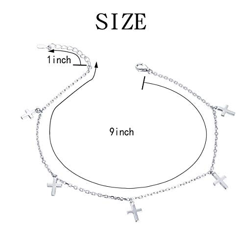 Anklet for Women S925 Sterling Silver Beach Foot Adjustable Ankle Bracelet - style: Cross