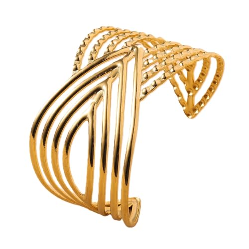 18K Gold Plated Stainless Steel Bracelet Irregular Geometric Multi-Layer Cuff Bracelet Bangles for Women Daily Outfits