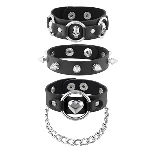 Mens Bracelet Braided Leather Punk Rock Cuff Bracelets Wrap Bracelet for Men Women Black - color: C:3PCS