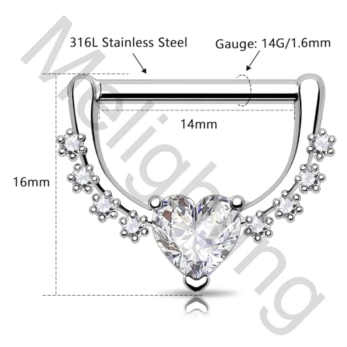 Melighting 14G Star Nipple Rings Steel 316L Nipple Piercing Jewelry Clear CZ Nipple Bars Clicker Nipple Barbell For Women Men 14mm