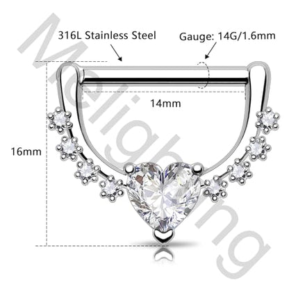 Melighting 14G Star Nipple Rings Steel 316L Nipple Piercing Jewelry Clear CZ Nipple Bars Clicker Nipple Barbell For Women Men 14mm