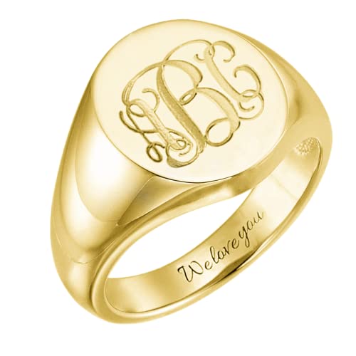 925 Sterling Silver Personalized Script Monogram Initial Signet Ring Custom Inside Engraving Signet Ring - color: Gold