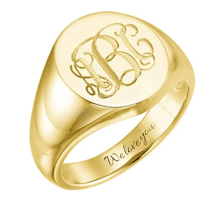 925 Sterling Silver Personalized Script Monogram Initial Signet Ring Custom Inside Engraving Signet Ring - color: Gold