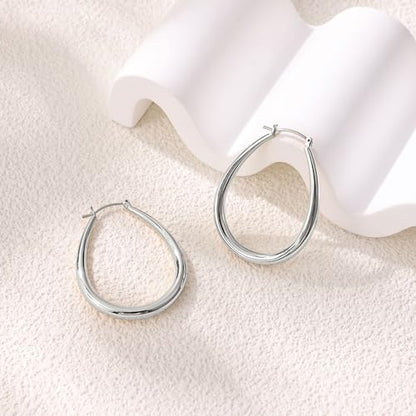Gacimy Chunky Hoop Earrings for Women, 14K Gold Plated Oval Hoop Earrings with 925 Sterling Silver Post - color: Silver, size: 40mm