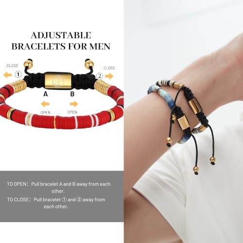 18K Gold-Plated Bracelets for Men Franco Link Chain Adjustable | Stainless Steel Bracelet, Gold Beads Bracelet, Handcrafted Braided, Mens Jewelry Birthday Gift for Men - color: Red
