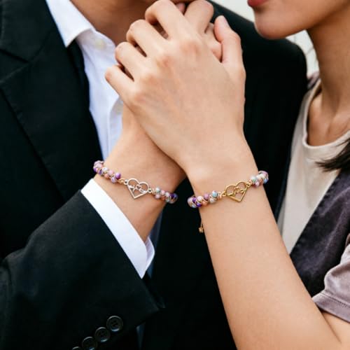 YGLINE Stone Bead Yoga Meditation Bracelet Healing Crystal Double Layer Natural Gemstone Beaded Relax Anxiety Bracelets for Women Men - color: heartbeat 1