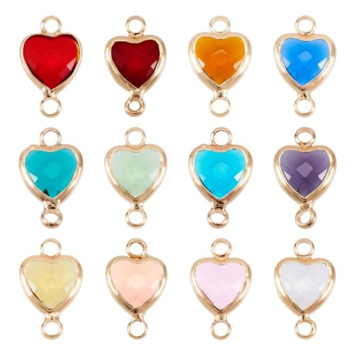 Elecrelive Crystal Heart Charms Rhinestone Heart Pendants Valentine Charms for Necklace Bracelet Earring Wedding Jewelry - color: 12 Colors Birthstone