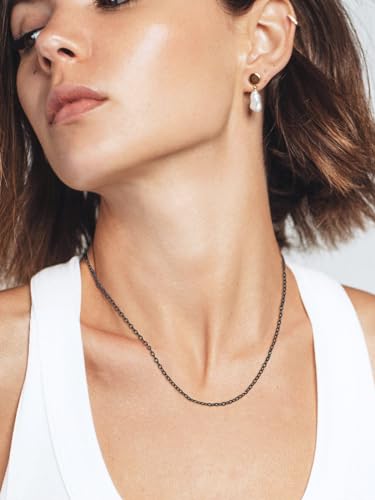FOCALOOK Womens Chain Necklace, 1/1.4/2mm Thin Cable Link Necklace Chain | Hypoallergenic 316L Stainless Steel, Non Tarnish, Sturdy Chain for Pendants, 14K Gold Plated/Silver/Rose Gold/Black, 14-30" - color: 2mm Black, size: 16 Inch