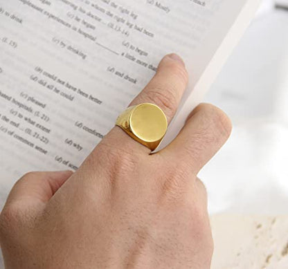 MYNENEY Stainless Steel Round Shape Classical Simple Plain Wedding Engagement Statement Pinky Band Signet Rings for Men Women Size 4-15 - color: Men Size Gold