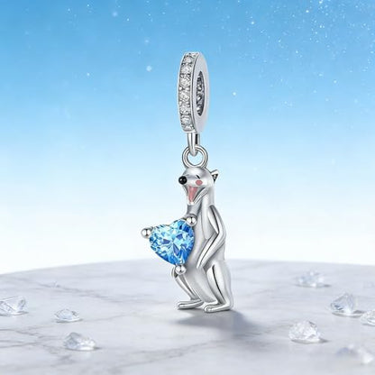 S925 Sterling Silver Cute Bead Charm for Pandora Bracelets and Necklaces | Lucky Clover Cute Animal Pink Bow Cherry Butterfly Pendant Bead Charms Jewelry Making Gifts for Women Valentines Mother's Day - style: mongoose pendant