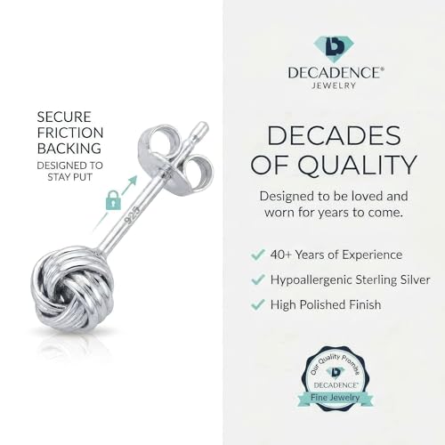 Solid 925 Sterling Silver 5mm Love Knot Stud Earrings | Gold Plated Classic Love Knot Twist | Hypoallergenic | Secure Friction Back Closure | High Polished Stud Earrings - color: Sterling Silver