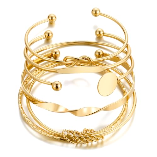 ÌF ME Gold Bangle Bracelets for Women, Indian Bangles Stackable Set, Multi Layer Textured 18K Gold Plated Chunky Bracelets Boho Jewelrys Set - style: gold-Knot Bangle