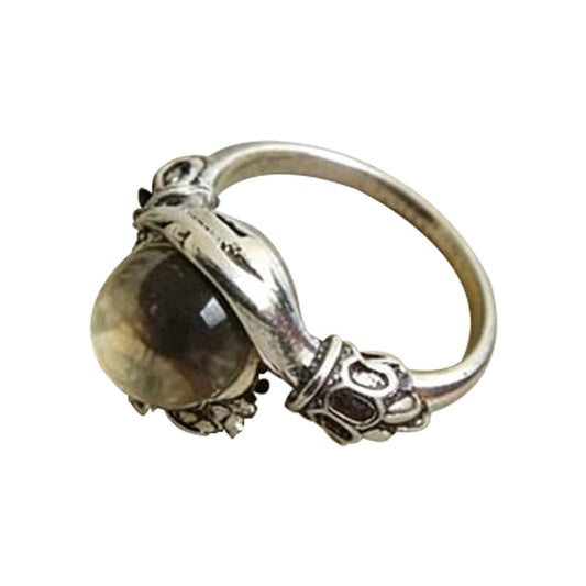 Vintage Guardian Crystal Ring, Hand-Embracing Adjustable Open Band (Fits 6-10)